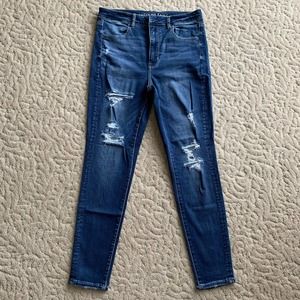 American Eagle 12 Super Hi Rise Denim Jegging Distressed Skinny Stretch Jeans